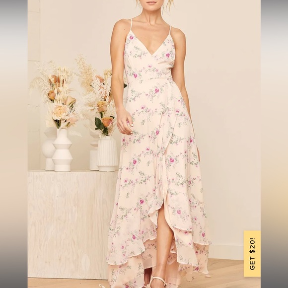 Lulus Dresses & Skirts - In Love Forever Blush Floral Lace-Up High-Low Maxi Dress Size Small
